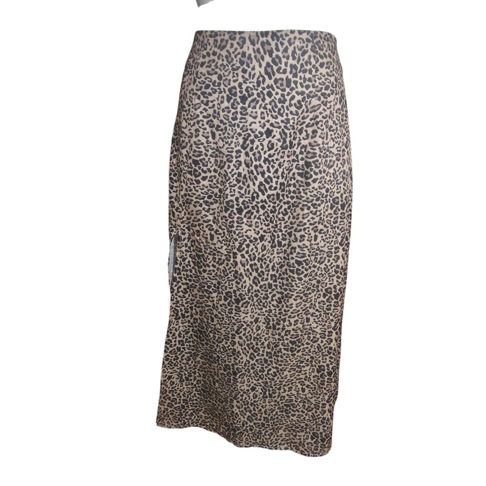 Leopard Print Chiffon Midi A-Line Skirt Brown Black X-Small Bombshell Sexy 00038